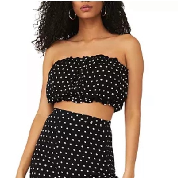 Free PEOPLE Black Polka dot Cutie Crossing Bandeau Crop Top size 8 - Picture 1 of 14